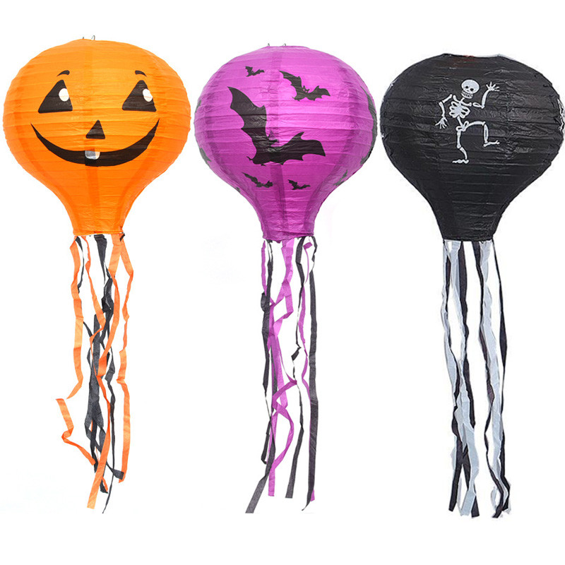 Helovīna karstā gaisa balona papīra laternas rotājums ragana ķirbja domkrats vai laternas zirnekļa skelets iekštelpu āra spoku dekors
