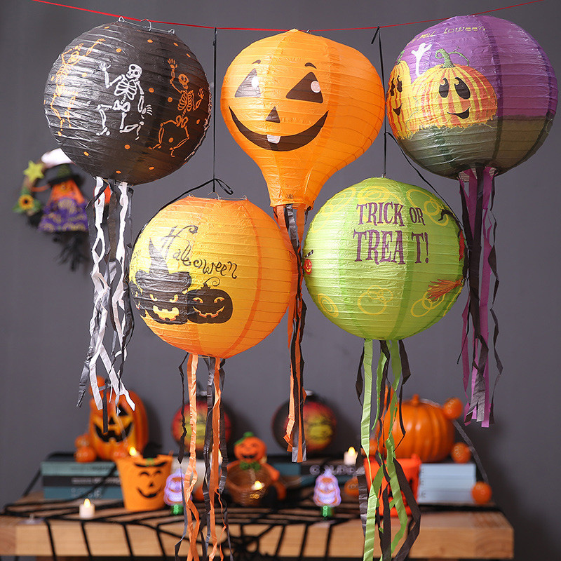 Helovīna karstā gaisa balona papīra laternas rotājums ragana ķirbja domkrats vai laternas zirnekļa skelets iekštelpu āra spoku dekors