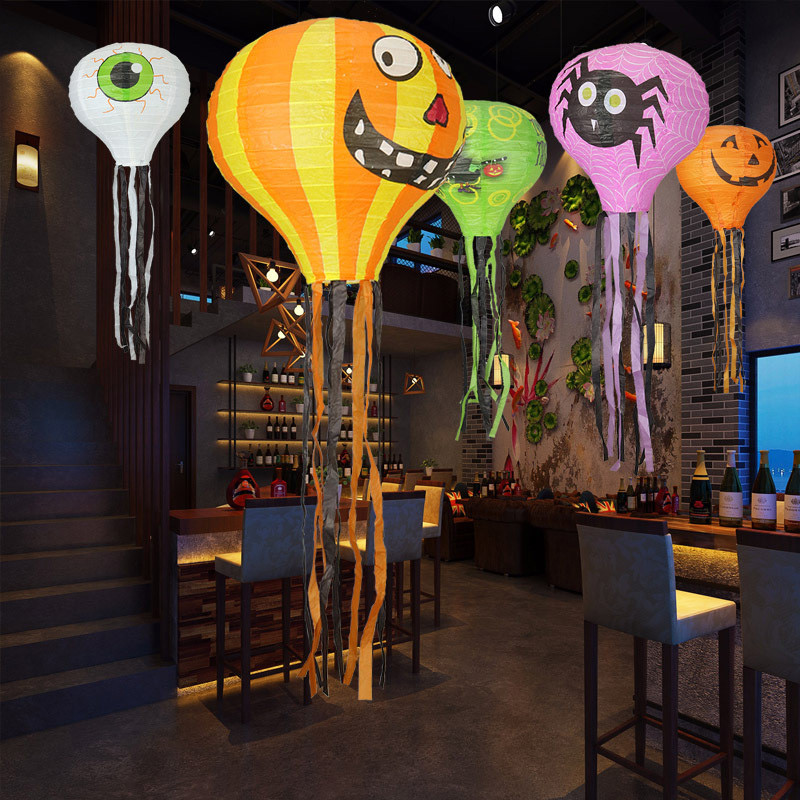 Helovīna karstā gaisa balona papīra laternas rotājums ragana ķirbja domkrats vai laternas zirnekļa skelets iekštelpu āra spoku dekors