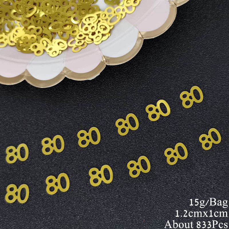 15 grami, numurs 80, galda konfeti 80. gadadienas svinību pasākums Vecvecāku dzimšanas diena Scartter sequins DIY ballīšu piederumi