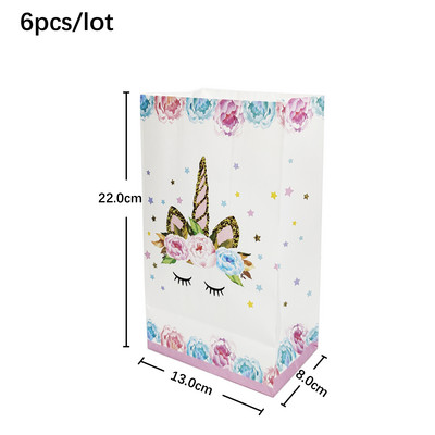 6Gb Vienradža papīra dāvanu maisiņš konfekšu kastīte Vienradža dzimšanas dienas ballītes dāvanu iesaiņošana saldā soma ballītes dekorācija popkorna kastīte bērna dzimšanas dienā