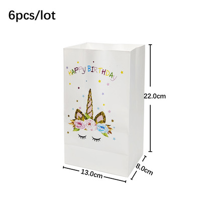 6Gb Vienradža papīra dāvanu maisiņš konfekšu kastīte Vienradža dzimšanas dienas ballītes dāvanu iesaiņošana saldā soma ballītes dekorācija popkorna kastīte bērna dzimšanas dienā