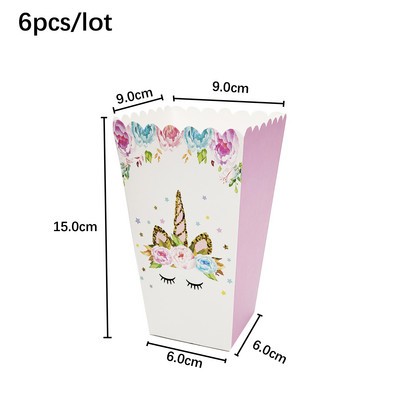 6Gb Vienradža papīra dāvanu maisiņš konfekšu kastīte Vienradža dzimšanas dienas ballītes dāvanu iesaiņošana saldā soma ballītes dekorācija popkorna kastīte bērna dzimšanas dienā