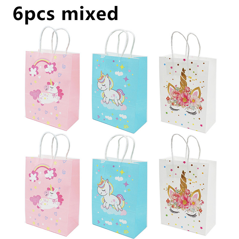 6Gb Vienradža papīra dāvanu maisiņš konfekšu kastīte Vienradža dzimšanas dienas ballītes dāvanu iesaiņošana saldā soma ballītes dekorācija popkorna kastīte bērna dzimšanas dienā