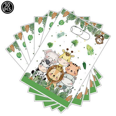 Jungle Safari Party ajándéktasakok Aranyos műanyag cukorka csemege táska partidíszek gyerekeknek Lányok születésnapjára Babazuhany parti kellékek