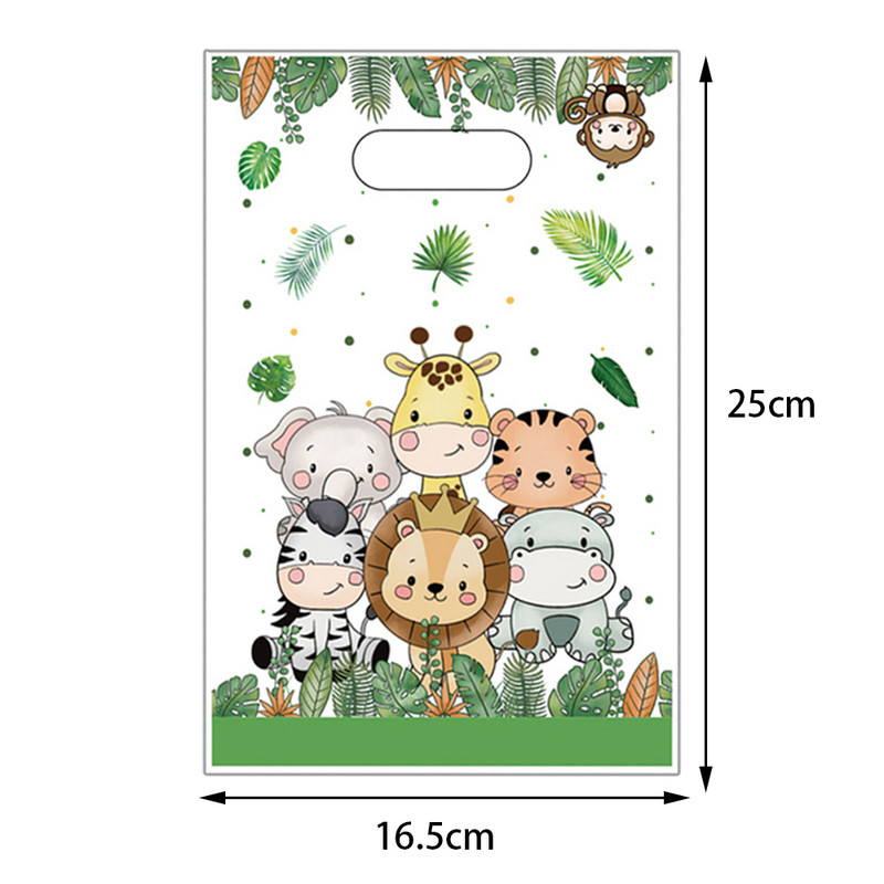 Jungle Safari Party ajándéktasakok Aranyos műanyag cukorka csemege táska partidíszek gyerekeknek Lányok születésnapjára Babazuhany parti kellékek