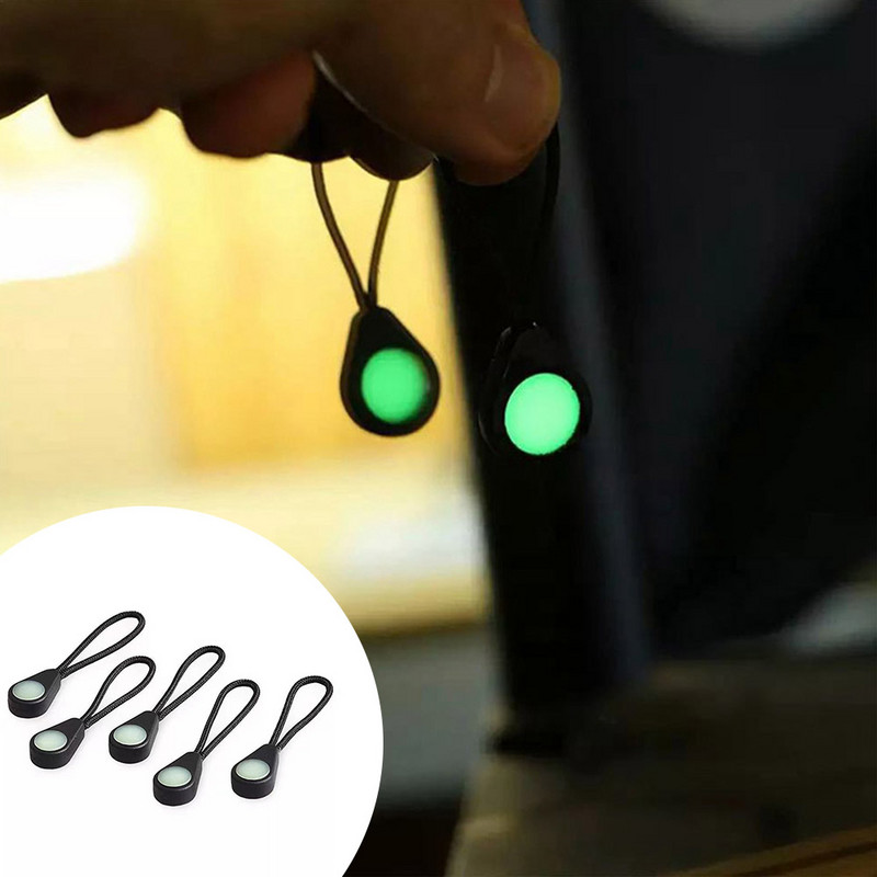 5/10 gab. Gaismas rāvējslēdzēja novilcēji mirdz tumšā naktī āra kempings pārgājienu rāvējslēdzēja pagarinājuma komplekts mugursomu teltij