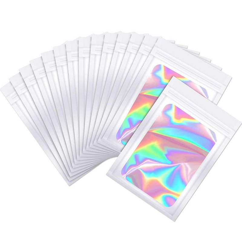 Pungi cu fermoar îngroșat de 13 dimensiuni, pungă de plastic de culoare laser holografică pentru bijuterii DIY, pungă de depozitare cu amănuntul, pungă cu fermoar fără gaură
