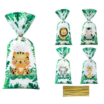 Džiunglių gyvūnų sausainių saldainių maišeliai Safari tema Dinozaurų gimtadienio vakarėlio dekoravimas Vaikams Laukiniai Vieno vakarėlio reikmenys Kūdikių dušo dovanų maišeliai