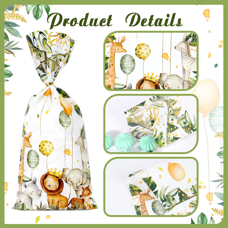 Džiunglių gyvūnų sausainių saldainių maišeliai Safari tema Dinozaurų gimtadienio vakarėlio dekoravimas Vaikams Laukiniai Vieno vakarėlio reikmenys Kūdikių dušo dovanų maišeliai