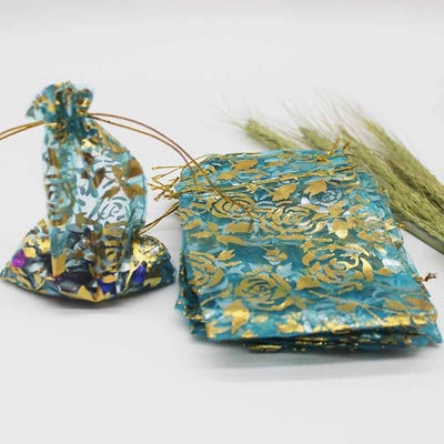 50 de bucăți geantă din organza de mai multe dimensiuni, cu trandafir cu inimă de fier, cu design special, pachet pentru cadouri pentru promovarea nunții, pachet de bijuterii cu bomboane