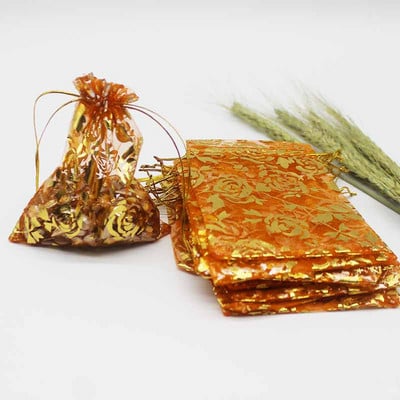 50 de bucăți geantă din organza de mai multe dimensiuni, cu trandafir cu inimă de fier, cu design special, pachet pentru cadouri pentru promovarea nunții, pachet de bijuterii cu bomboane