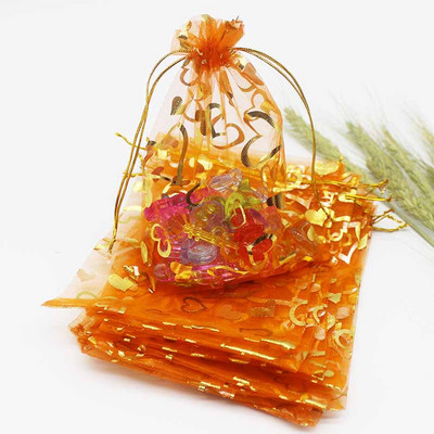 50 de bucăți geantă din organza de mai multe dimensiuni, cu trandafir cu inimă de fier, cu design special, pachet pentru cadouri pentru promovarea nunții, pachet de bijuterii cu bomboane