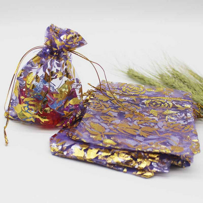 50 de bucăți geantă din organza de mai multe dimensiuni, cu trandafir cu inimă de fier, cu design special, pachet pentru cadouri pentru promovarea nunții, pachet de bijuterii cu bomboane