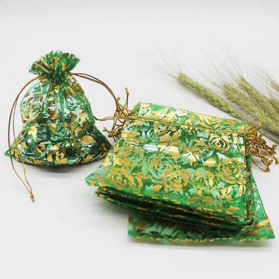 50 de bucăți geantă din organza de mai multe dimensiuni, cu trandafir cu inimă de fier, cu design special, pachet pentru cadouri pentru promovarea nunții, pachet de bijuterii cu bomboane