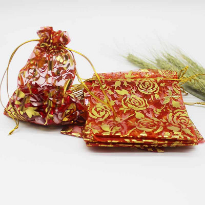 50 de bucăți geantă din organza de mai multe dimensiuni, cu trandafir cu inimă de fier, cu design special, pachet pentru cadouri pentru promovarea nunții, pachet de bijuterii cu bomboane