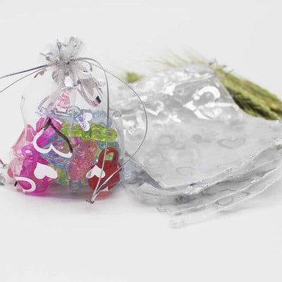 50 de bucăți geantă din organza de mai multe dimensiuni, cu trandafir cu inimă de fier, cu design special, pachet pentru cadouri pentru promovarea nunții, pachet de bijuterii cu bomboane