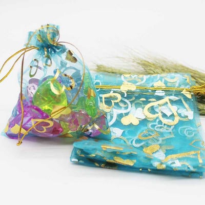 50 de bucăți geantă din organza de mai multe dimensiuni, cu trandafir cu inimă de fier, cu design special, pachet pentru cadouri pentru promovarea nunții, pachet de bijuterii cu bomboane