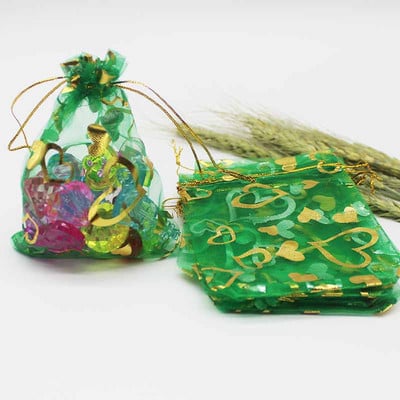 50 de bucăți geantă din organza de mai multe dimensiuni, cu trandafir cu inimă de fier, cu design special, pachet pentru cadouri pentru promovarea nunții, pachet de bijuterii cu bomboane