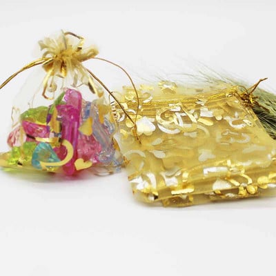 50 de bucăți geantă din organza de mai multe dimensiuni, cu trandafir cu inimă de fier, cu design special, pachet pentru cadouri pentru promovarea nunții, pachet de bijuterii cu bomboane