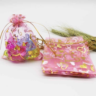 50 de bucăți geantă din organza de mai multe dimensiuni, cu trandafir cu inimă de fier, cu design special, pachet pentru cadouri pentru promovarea nunții, pachet de bijuterii cu bomboane