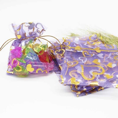 50 de bucăți geantă din organza de mai multe dimensiuni, cu trandafir cu inimă de fier, cu design special, pachet pentru cadouri pentru promovarea nunții, pachet de bijuterii cu bomboane