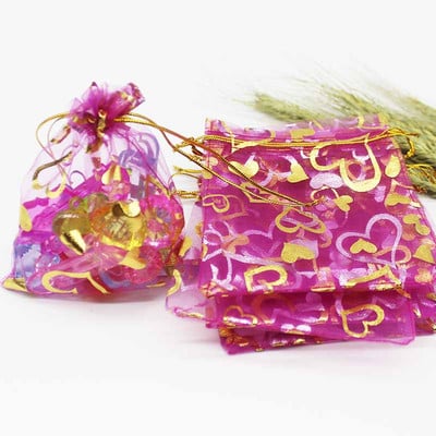 50 de bucăți geantă din organza de mai multe dimensiuni, cu trandafir cu inimă de fier, cu design special, pachet pentru cadouri pentru promovarea nunții, pachet de bijuterii cu bomboane
