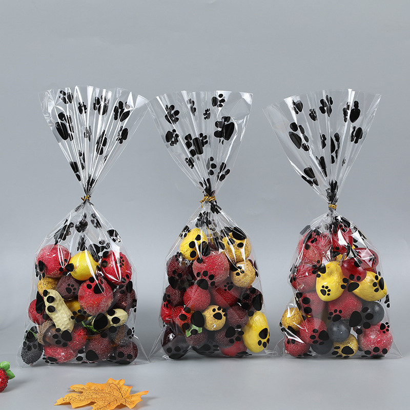 Dāvanu iesaiņošanas maisiņš opp caurspīdīgs apdrukāts cepamais cepums plakana kabata kucēna ķepas apdrukas raksts vienreizējās lietošanas ballīšu konfekšu iesaiņojuma maisiņš