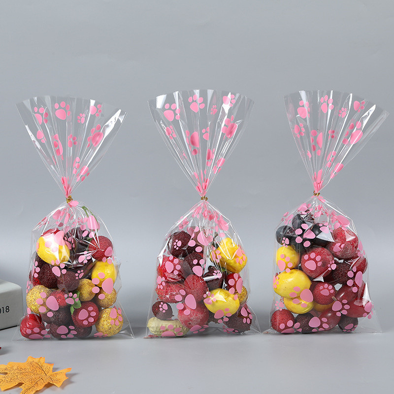 Dāvanu iesaiņošanas maisiņš opp caurspīdīgs apdrukāts cepamais cepums plakana kabata kucēna ķepas apdrukas raksts vienreizējās lietošanas ballīšu konfekšu iesaiņojuma maisiņš