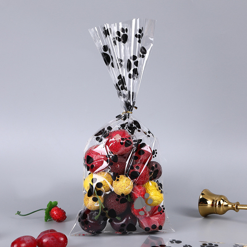 Dāvanu iesaiņošanas maisiņš opp caurspīdīgs apdrukāts cepamais cepums plakana kabata kucēna ķepas apdrukas raksts vienreizējās lietošanas ballīšu konfekšu iesaiņojuma maisiņš