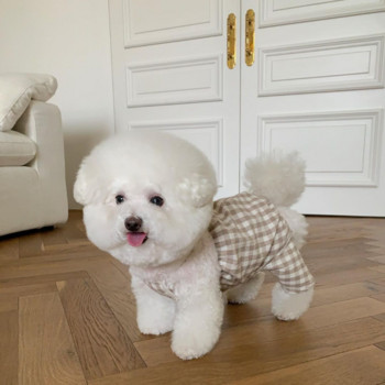 Ζαρτιέρες καρό φόρμες για κατοικίδια Σκύλοι με τετράποδα ρούχα για σκύλους Στολή γαλλικού μπουλντόγκ εκτύπωσης Χαριτωμένα καλοκαιρινά μπεζ μασκότ για αγόρι