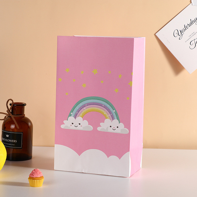 Szivárványos cukorka doboz Ajándéktáska Édességek Csomagoló táska esküvői baba zuhany gyerek születésnap Szivárvány party dekoráció Papír Csomagoló táska