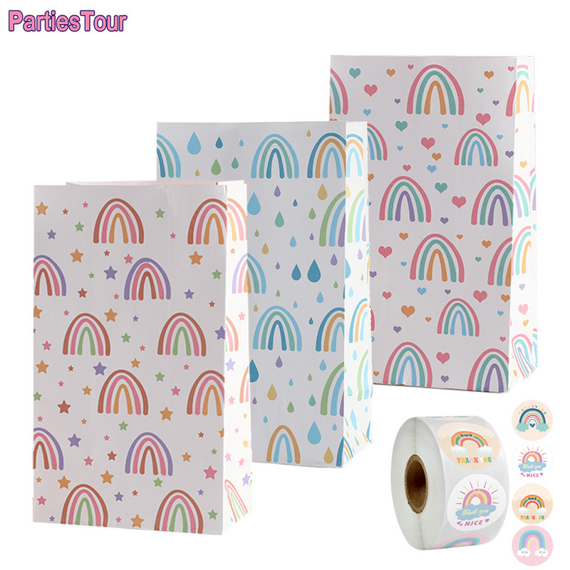 Szivárványos cukorka doboz Ajándéktáska Édességek Csomagoló táska esküvői baba zuhany gyerek születésnap Szivárvány party dekoráció Papír Csomagoló táska