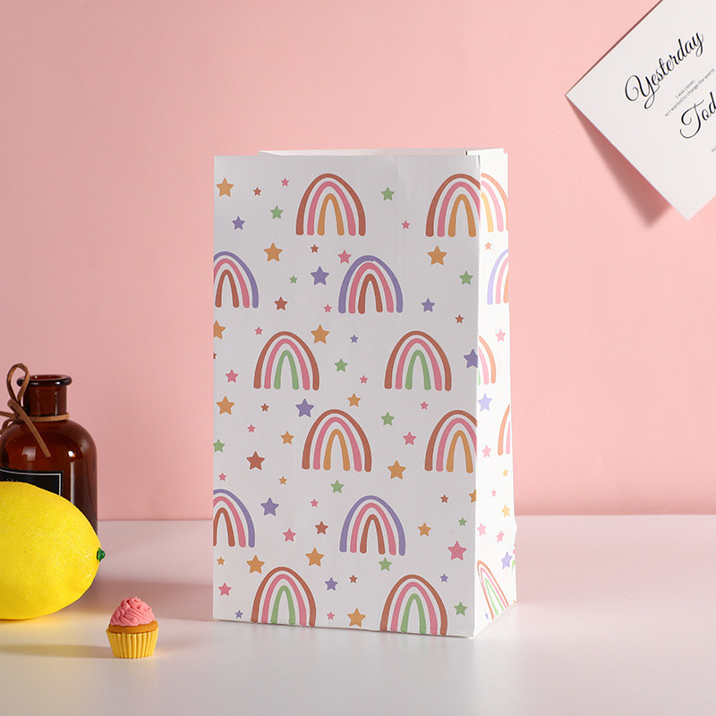 Szivárványos cukorka doboz Ajándéktáska Édességek Csomagoló táska esküvői baba zuhany gyerek születésnap Szivárvány party dekoráció Papír Csomagoló táska