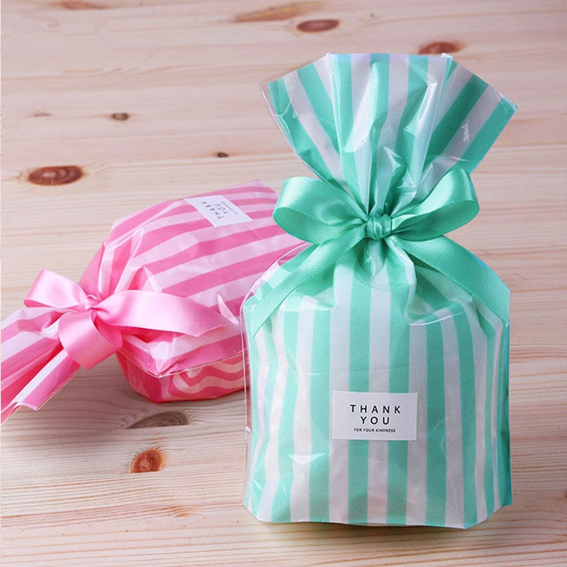 10db Csíkos cukorkatáska barkácsolás babazuhany műanyag ajándéktasakok süti kekszhez Snack sütéshez csomagolózsák Fesztivál parti kellékek