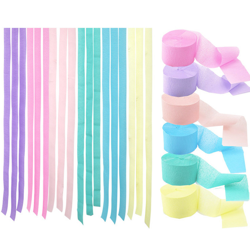 25M Macaron pasztell krepp szalagok tekercspapír háttér pasztell szivárvány unikornis születésnapi buli Babazuhany Keresztelő esküvő