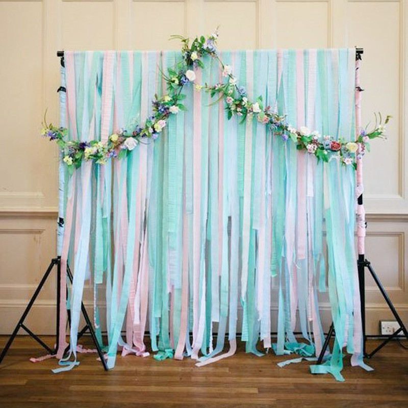 25M Macaron pasztell krepp szalagok tekercspapír háttér pasztell szivárvány unikornis születésnapi buli Babazuhany Keresztelő esküvő