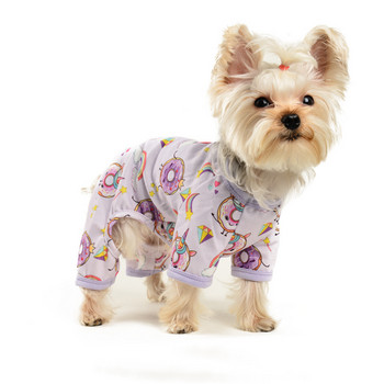 Ανοιξιάτικα καλοκαιρινά ρούχα για σκύλους κατοικίδιων ζώων Μαλακές αναπνέουσες μανσέτες με συγκράτηση ντόνατ Χαριτωμένο τύπωμα Μικρό μεσαίο μεγάλο κοστούμι μωβ σκυλιά