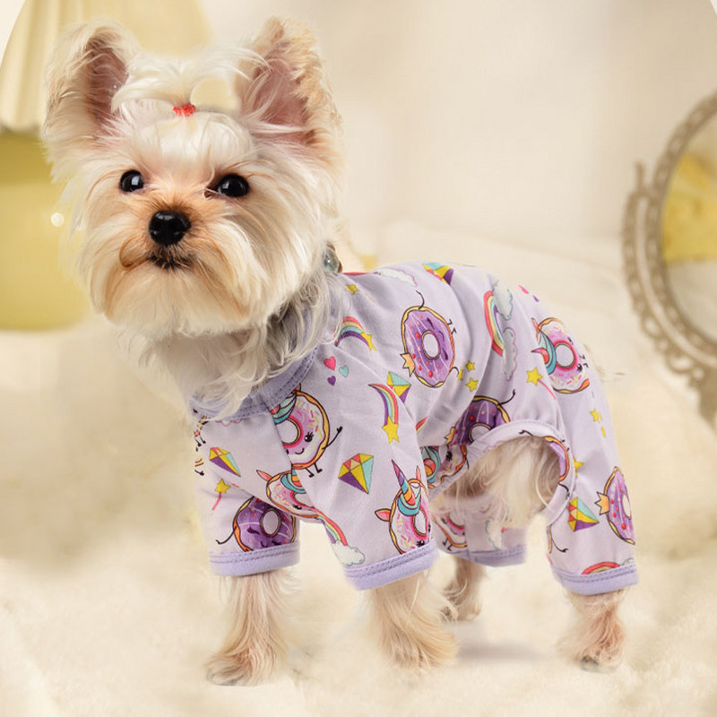 Pavasario vasaros naminių šunų drabužiai Minkšti kvėpuojantys rankogaliai Suvaržyti spurgos Mieli spaudiniai Maži Vidutiniai Dideli kostiumai Purpuriniai šunys