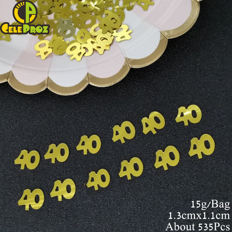 15 g numurs 40 konfeti vizuļi Zelta sudraba 40. gadadienas dzimšanas dienas pasākuma ballītes dekorēšanai Konfeti fliteriem ballīšu piederumi