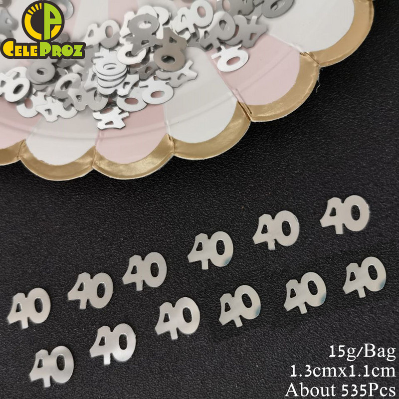 15 g numurs 40 konfeti vizuļi Zelta sudraba 40. gadadienas dzimšanas dienas pasākuma ballītes dekorēšanai Konfeti fliteriem ballīšu piederumi