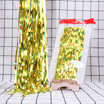 1Mx2M Rain Silk Curtain Laser Happy Birthday Party Διακόσμηση Φόντο γάμου Τοίχος Χρυσό Χρώμα Baby Shower