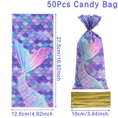 Mermaid Party műanyag csemege táskák Mermaid Tail cukorka Ajándéktáskák sellőnek egy születésnapi tengeri témájú parti dekoráció Baby Shower Favor