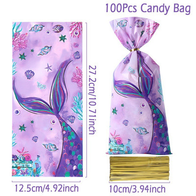 Mermaid Party műanyag csemege táskák Mermaid Tail cukorka Ajándéktáskák sellőnek egy születésnapi tengeri témájú parti dekoráció Baby Shower Favor