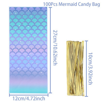 Mermaid Party műanyag csemege táskák Mermaid Tail cukorka Ajándéktáskák sellőnek egy születésnapi tengeri témájú parti dekoráció Baby Shower Favor