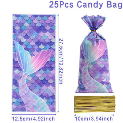 Mermaid Party műanyag csemege táskák Mermaid Tail cukorka Ajándéktáskák sellőnek egy születésnapi tengeri témájú parti dekoráció Baby Shower Favor
