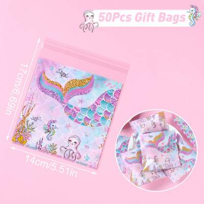 Mermaid Party műanyag csemege táskák Mermaid Tail cukorka Ajándéktáskák sellőnek egy születésnapi tengeri témájú parti dekoráció Baby Shower Favor
