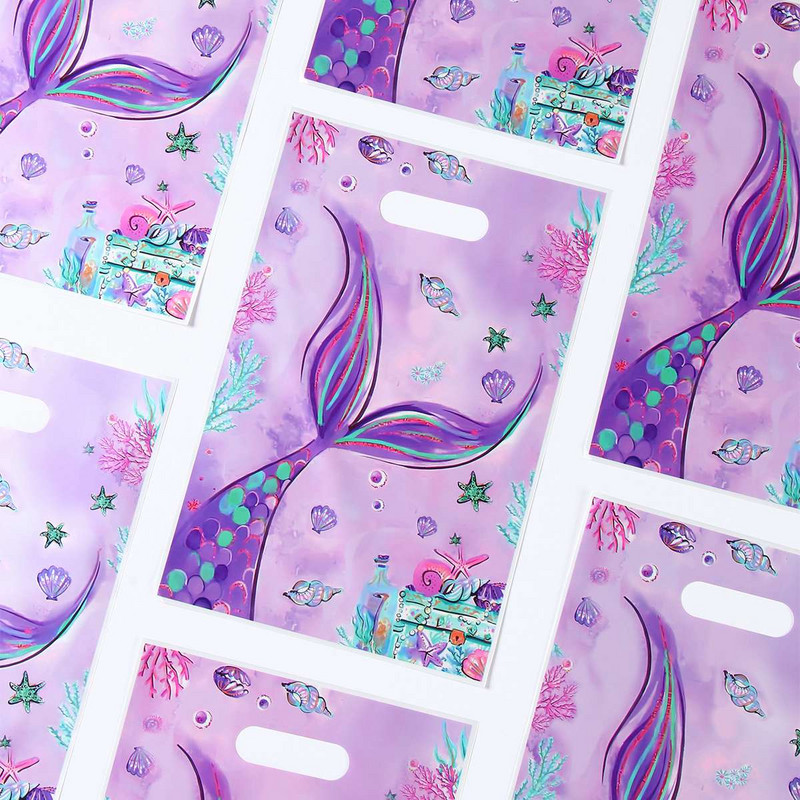 Mermaid Party műanyag csemege táskák Mermaid Tail cukorka Ajándéktáskák sellőnek egy születésnapi tengeri témájú parti dekoráció Baby Shower Favor