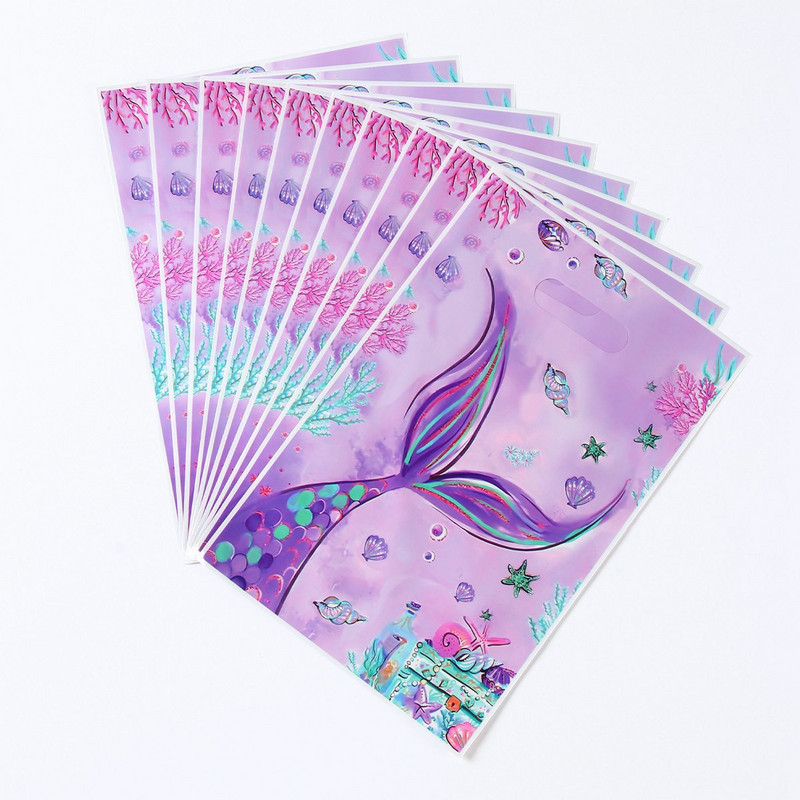 Mermaid Party műanyag csemege táskák Mermaid Tail cukorka Ajándéktáskák sellőnek egy születésnapi tengeri témájú parti dekoráció Baby Shower Favor