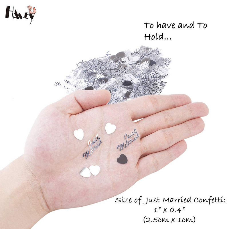15g Διακοσμητικά Γάμου Just Married & Hearts Rose Gold Ασημί Κόκκινο Επιτραπέζιο κομφετί νυφικό ντους Scatters Επετειακό προμήθειες για πάρτι